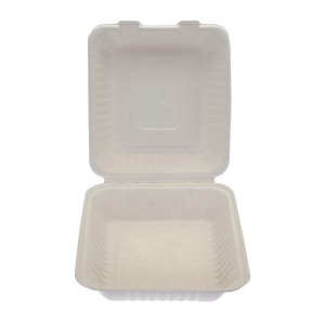 100% Biodegradable Sugarcane 8 Inch Clamshell Food Container