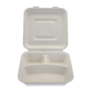 9″ 3-COM Biodegradable Sugarcane Bagasse Disposable Food Container for Takaway Packaging