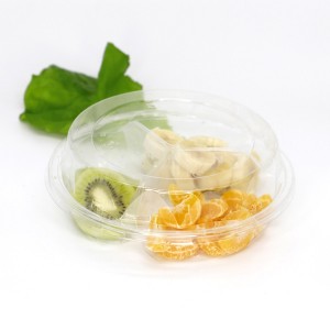 Disposable plastic clear food salad container box with 3 compartments