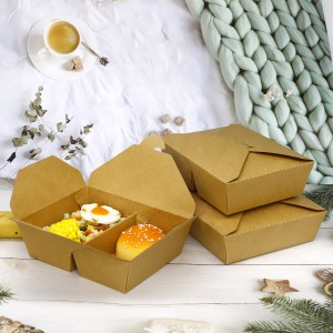 2 compartments Kraft Paper Food Container with lid