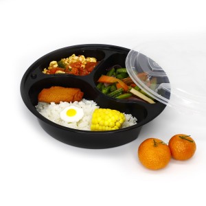 3 Compartments Black round Disposable microwave PP food container