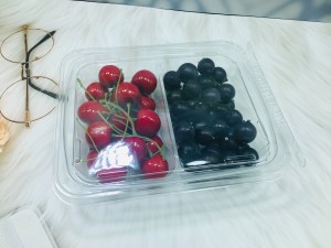 Eco-friendly Tamper-proof  plastic tray with lids with Double grids for fruit