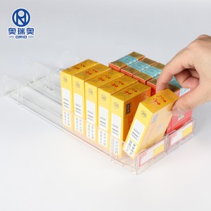 Plastic roller shelf with spring cigarette pack pusher system for supermarket or cigarette with Acrylic divider