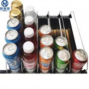 Set d'urganiseur de réfrigérateur en plastique Organisateur de boissons pour étagères du réfrigérateur Système d'étagères à roulettes à pousser pour les boissons en bouteille