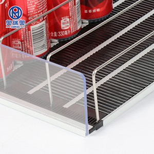 Stillanleg Supermarket Auto Feed Roller Shelf System Drykkjageymslukælirhilla