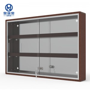 ຕູ້ຈໍສະແດງຜົນແບບແຂວນທີ່ທົນທານຕໍ່ແສງຊຸບເປີມາເກັດ locking Wall Mounted Display Cabinet With Door