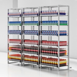 Novo design rack de prateleira de rolo de gravidade para caminhada no refrigerador exibição de bebidas de alimentação automática desliza por gravidade
