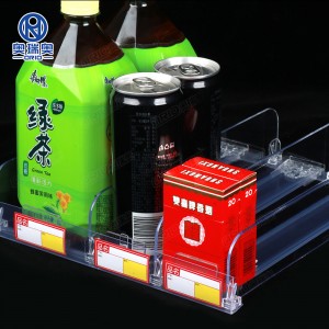 Maßgeschneiderter automatischer Rollenregalschieber, transparent für Supermarkt-Zigarettenschiebersystem aus Kunststoff mit Feder