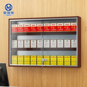 Large Capacity Wood Grain cigarette display cabinet with door and roller shelf pusher for supermarket or Tobacco display shelf
