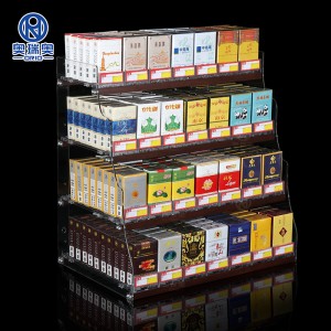 ဒီဇိုင်းအသစ် Trapezoidal Cigarette Shelves ဆေးရွက်ကြီးပြကွက်များကို လက်လီရောင်းချခြင်း သို့မဟုတ် မီးခိုးပြခန်းအတွက် ကျယ်ကျယ်ပြန့်ပြန့်အသုံးပြုသည့် အရွယ်အစားအမျိုးမျိုး၊