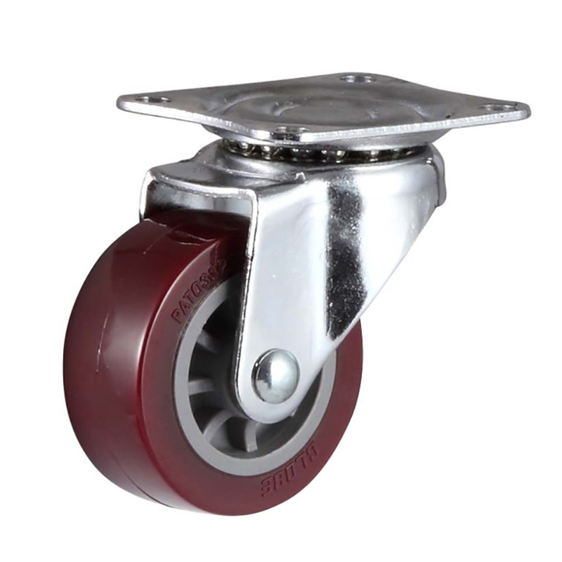 1 2 3 Inch 25mm Swivel Side Brake Light Duty Caster PU Wheels for Trolley with Lock EB3 Series-Top plate type-Swivel/Rigid(Chrome plating) Featured Image