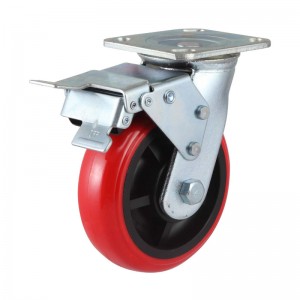Caster Wheel With Zinc-plating Bracket Red PU Material Up to 350kgs
