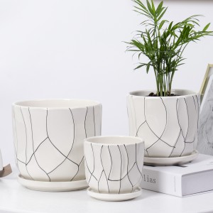Wholesale White Ceramic Flower Pots |Crackle Line Plant Pots