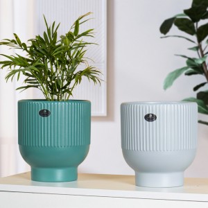 European round straight cylinder ceramic flowerpot Morandi color green plant flowerpot ceramic extra large wholesale three pieces