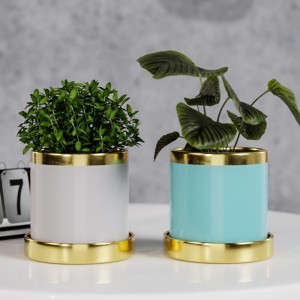 Metal Ceramic Flower Pot Indoor Decorative Flower Pot