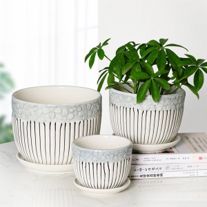 Simple striped handmade ceramic flowerpot creative Nordic flower upholstery hydroponic flowerpot ceramic large wholesale