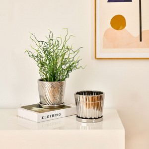 OEM Cheap Christmas gifts gold plated flower pot indoor small Decorative silver ceramic plant pots