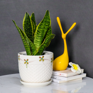 Maceta de cerámica esmaltada con diseño de estampado floral OEM 3set