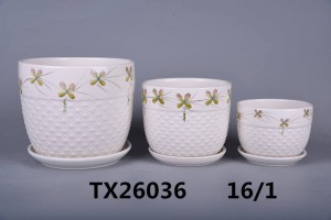 European Style Flower Pot White Ceramic Flower Pots Decorative Ceramic Planter Pot with Tray