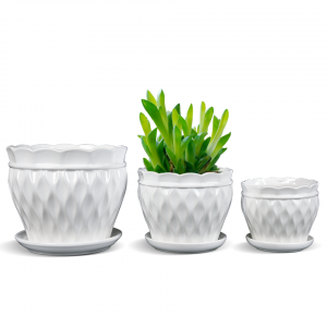 European Style White Ceramic Planters Indoor flower Pot Ceramic Flower Planters with Tray