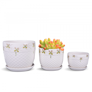 European Style Flower Pot White Ceramic Flower Pots Decorative Ceramic Planter Pot with Tray