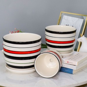 OEM European table Top decorative ceramic vases Cheap interior vases with black and red stripes 3set vases