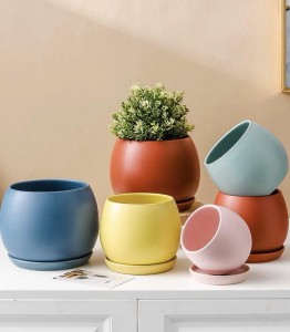OEM Multi-color frosted round small ceramic flowerpot frosted teapot cheap mini flowerpot