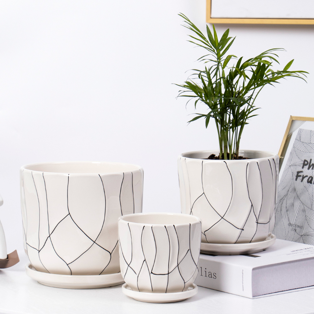 Chinese wholesale Ceramic Flower Pot Gold - New White Indoor Modern succulent plant Planter pots ceramic Flowers pot Set of 3 – Tongxin