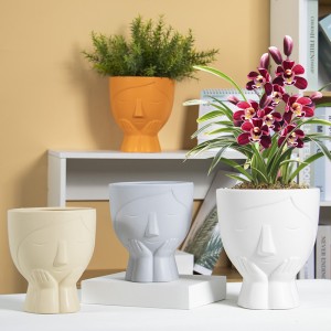 Hot Sale cheap Succulent Plant Pots Cute Resin Cactus Planter ceramic Face Flower Pot Head