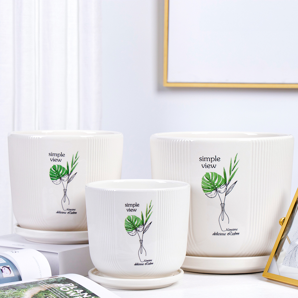 Discount wholesale Garden Porcelain Planters - Wholesale Indoor Office Cylinder Round Planter Pot Large Ceramic Planter Pot with Drainage Hole Saucer – Tongxin