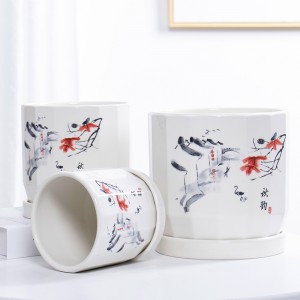Personalizar Chinoiserie esmaltado interior maceta decorativa maceta de cerámica blanca, juego de 3