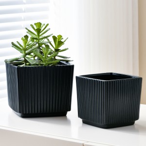 Cube Glazed Plant Pots Succulents Home Indoor large Ceramic Flower Pot With Drainage