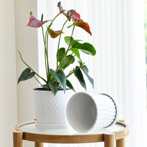 White Drain Hole Ceramic Plant Pot Indoor Planter With Saucer