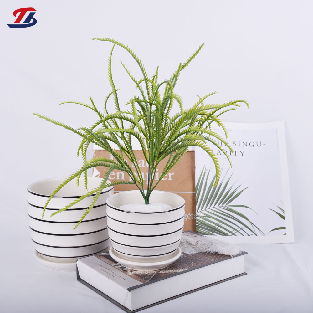 Cheap Garden Plant Striped White Ceramic Pot Featured Image