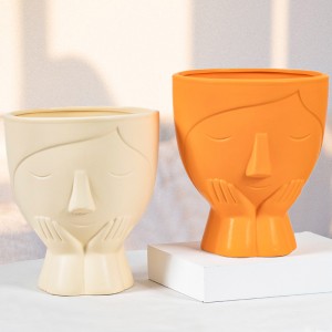 Hot Sale Cheap Ceramic Flower Pot Indoor Decoration Smile Face Flower Pot Head