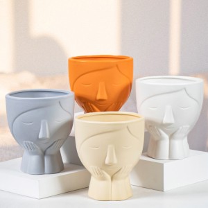 Qaynar Satılır Ucuz Keramika Çiçək Pot Bağlı Dekorasiya Smile Üz Çiçək Pot Baş