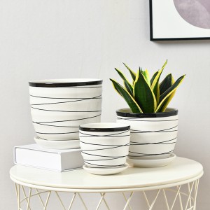 Vaso de flores de cerâmica de estilo minimalista moderno de linha preta de alta qualidade