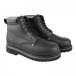Black Goodyear Welt Grain Leather nga Sapatos nga adunay Steel Toe ug Midsole