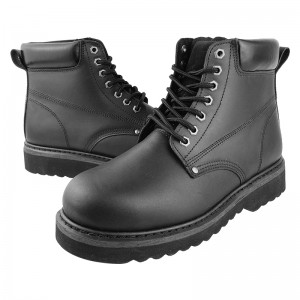 Black Goodyear Welt Grain Leather nga Sapatos nga adunay Steel Toe ug Midsole