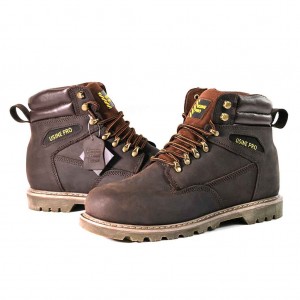 Brown Goodyear Welt Safety Cow Leather Shoes ane Steel Toe uye Midsole