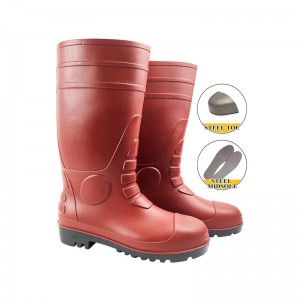 CE antistatické bezpečnostní boty do deště z PVC s ocelovou špičkou a mezipodešví