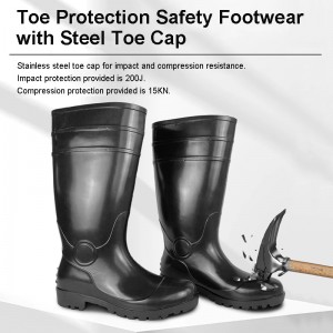 Економични црни ПВЦ заштитни чизми за дожд со челичен врв и среден ѓон