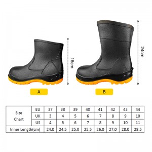 Boots Rain Safety PVC Ringan sing entheng kanthi Kaki Baja lan Midsole