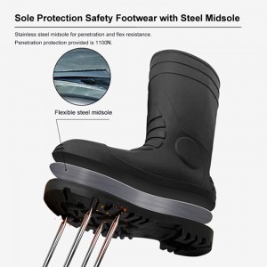 CE ASTM AS/NZS Botas de chuva de segurança em PVC com biqueira de aço e entressola