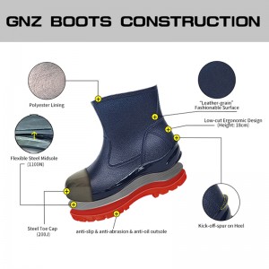 Low-cut Light-weight PVC Safety Rain Boots nga adunay Steel Toe ug Midsole