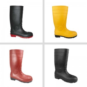 รองเท้าบูทกันฝน PVC ป้องกันไฟฟ้าสถิตย์ CE พร้อมหัวเหล็กและพื้นรองเท้าชั้นกลาง