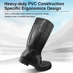 Sepatu Hujan Safety PVC Ireng Ekonomi kanthi Kaki Baja lan Midsole