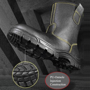 حذاء جلدي آمن لحقول النفط مقاس 10 بوصات مع مقدمة فولاذية ونعل أوسط
