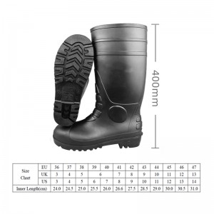 CE ASTM AS/NZS PVC zaščitni škornji za dež z jeklenimi prsti in vmesnim podplatom
