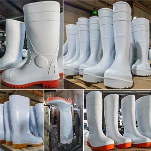 CE Food Industry ເກີບ PVC Rain Boots ກັບ Steel Toe ແລະ Midsole